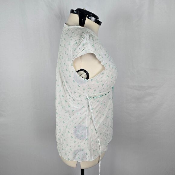 Gemini Blouse Women's XL White Green Floral Embordering Front & Back Ties Wrap - Picture 13 of 16